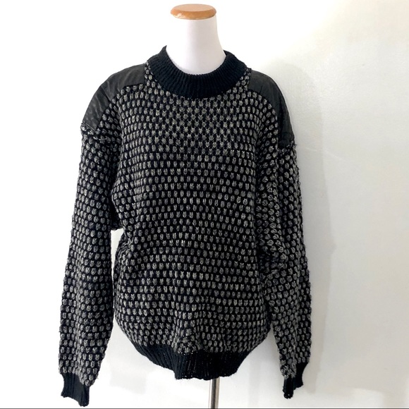 Vintage Sweaters - Vintage Leather Patch Shoulder Sweater Large